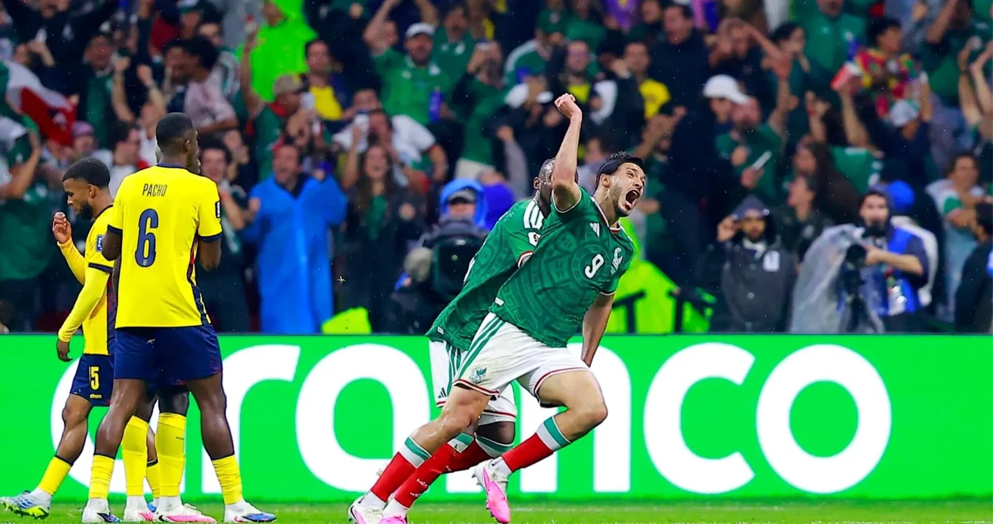 Mexican player celebrating during match against Ecuador Mexican player celebrating during match against Ecuador
