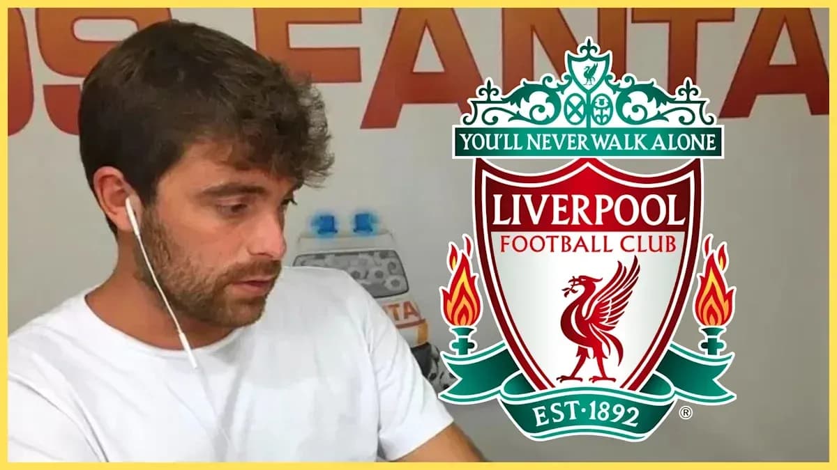 Person wearing headphones with Liverpool FC logo background Person wearing headphones with Liverpool FC logo background
