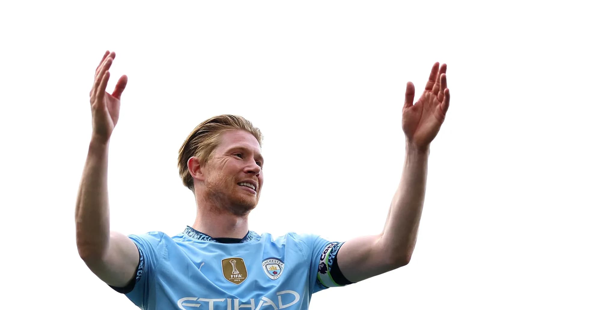 Player celebrating with arms raised during match Player celebrating with arms raised during match