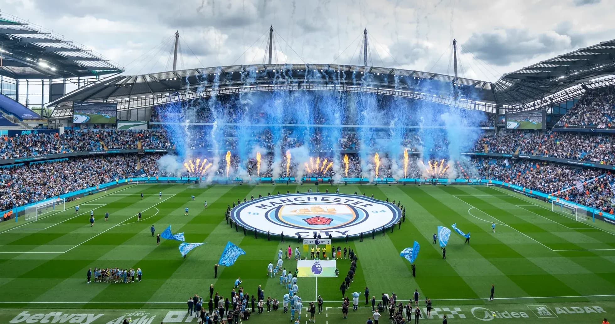 Manchester City stadium celebration before match Manchester City stadium celebration before match