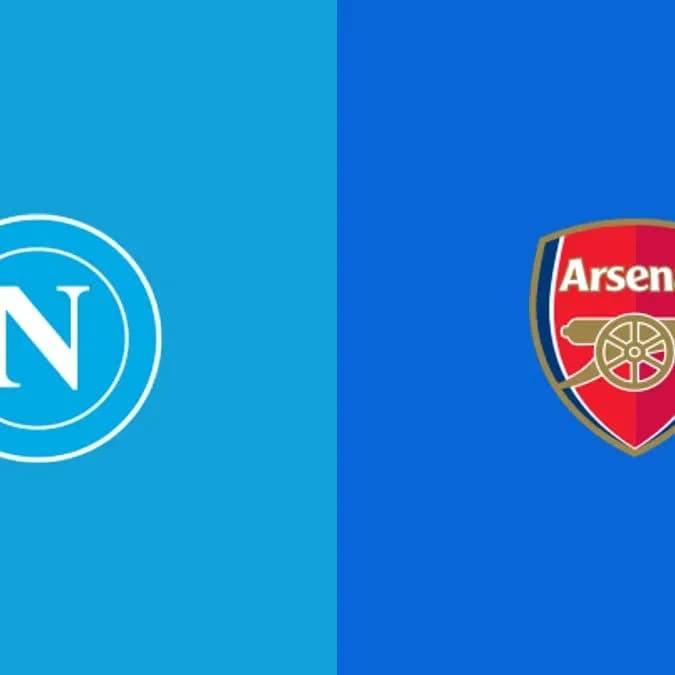 Logos of Napoli and Arsenal on blue background Logos of Napoli and Arsenal on blue background