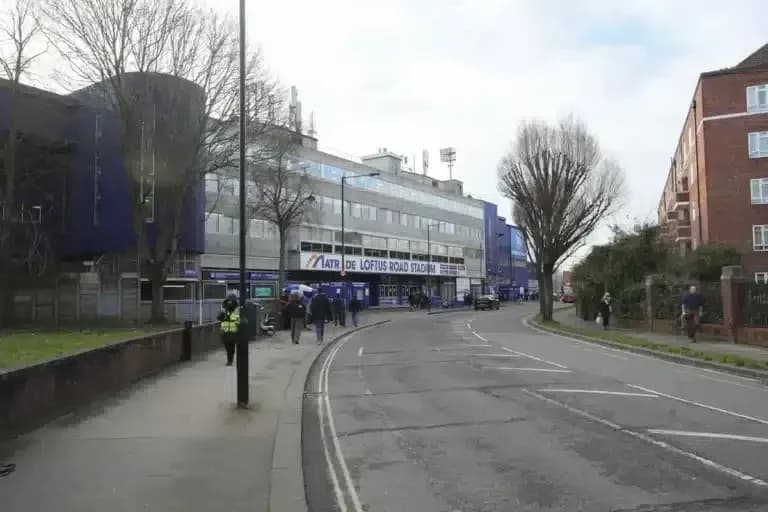 Exterior view of Loftus Road Stadium on street Exterior view of Loftus Road Stadium on street