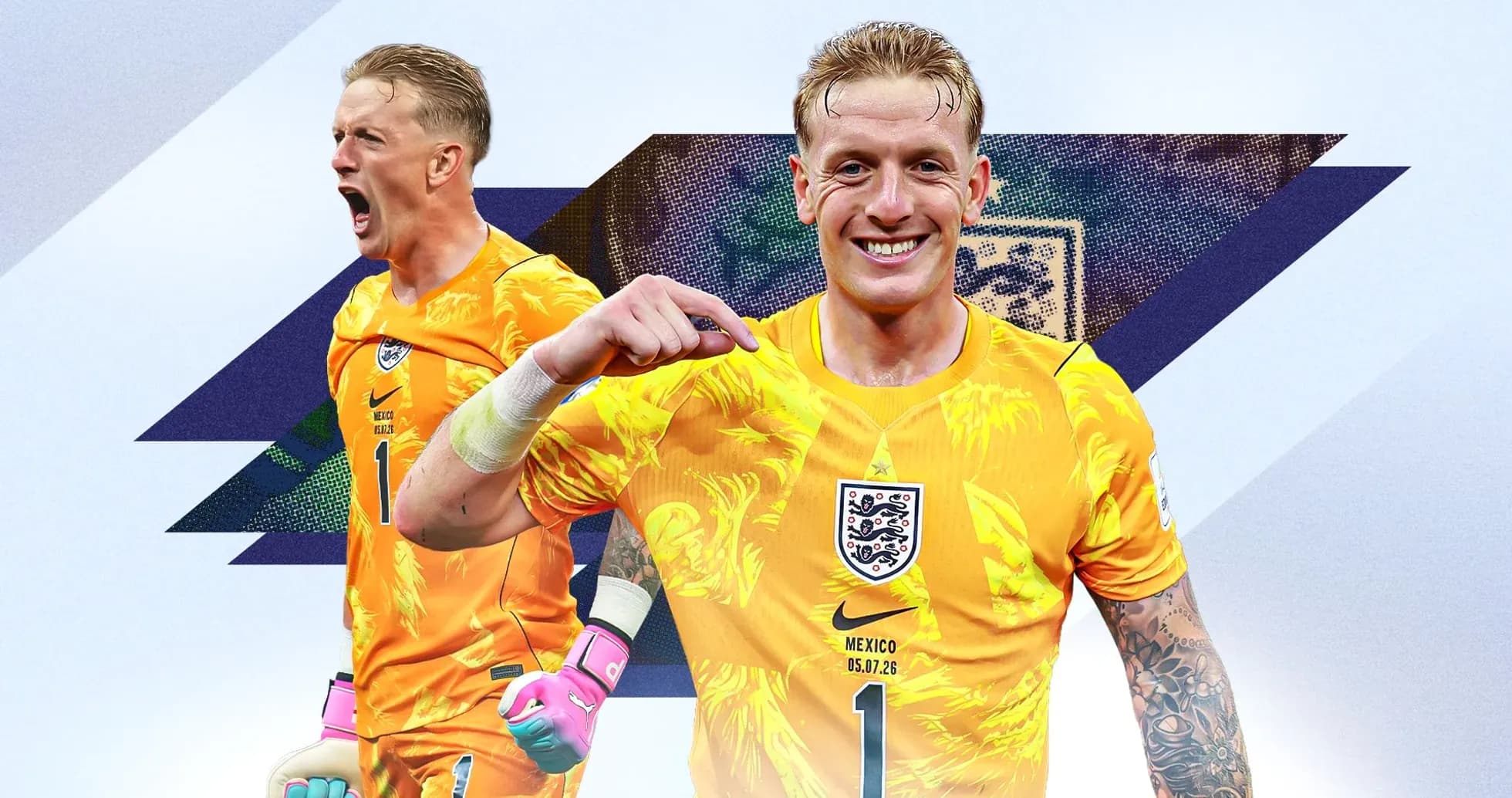 Goalkeeper celebrating in yellow kit with tattoos Goalkeeper celebrating in yellow kit with tattoos