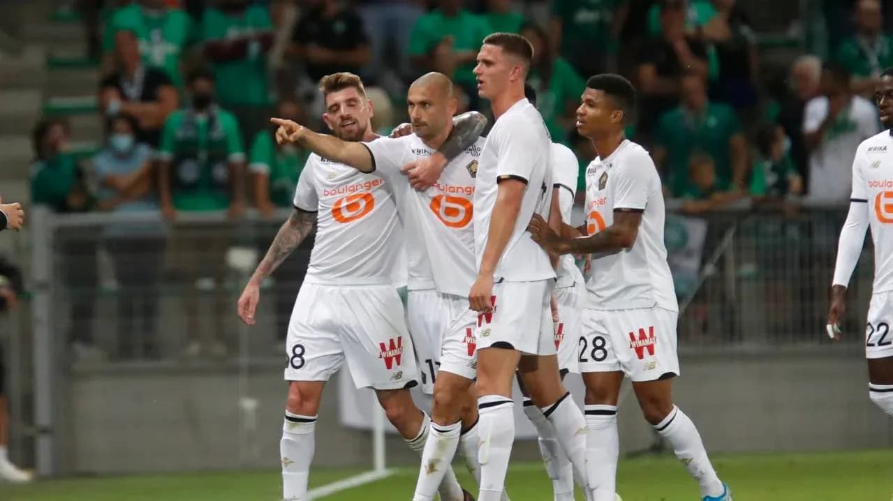 Lille players celebrating a goal during match Lille players celebrating a goal during match