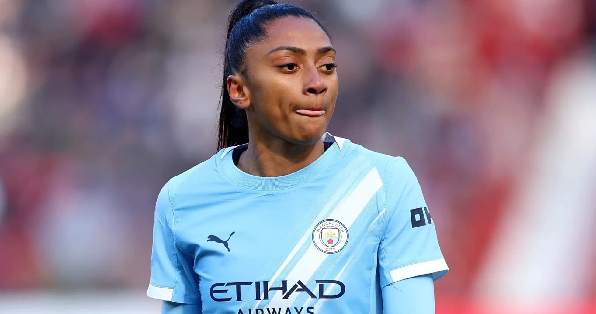 Player in Manchester City kit during match Player in Manchester City kit during match