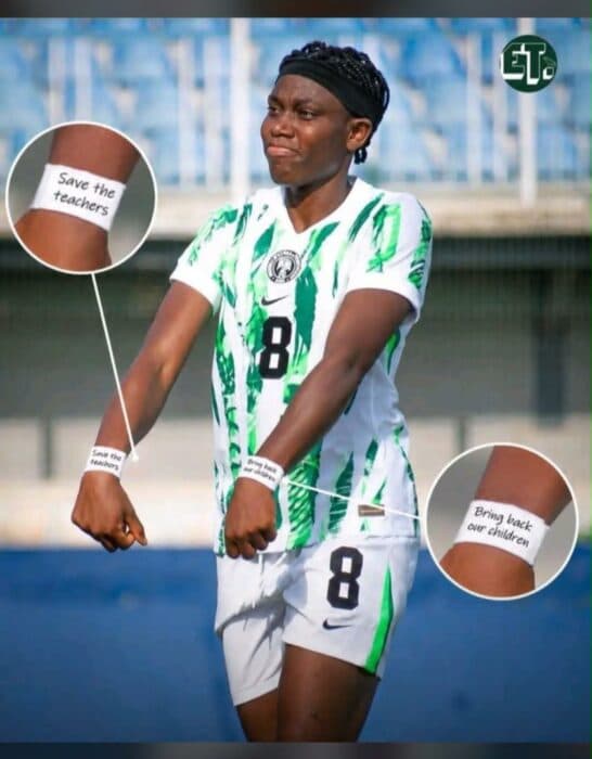 Player in Nigeria jersey with protest wristbands Player in Nigeria jersey with protest wristbands