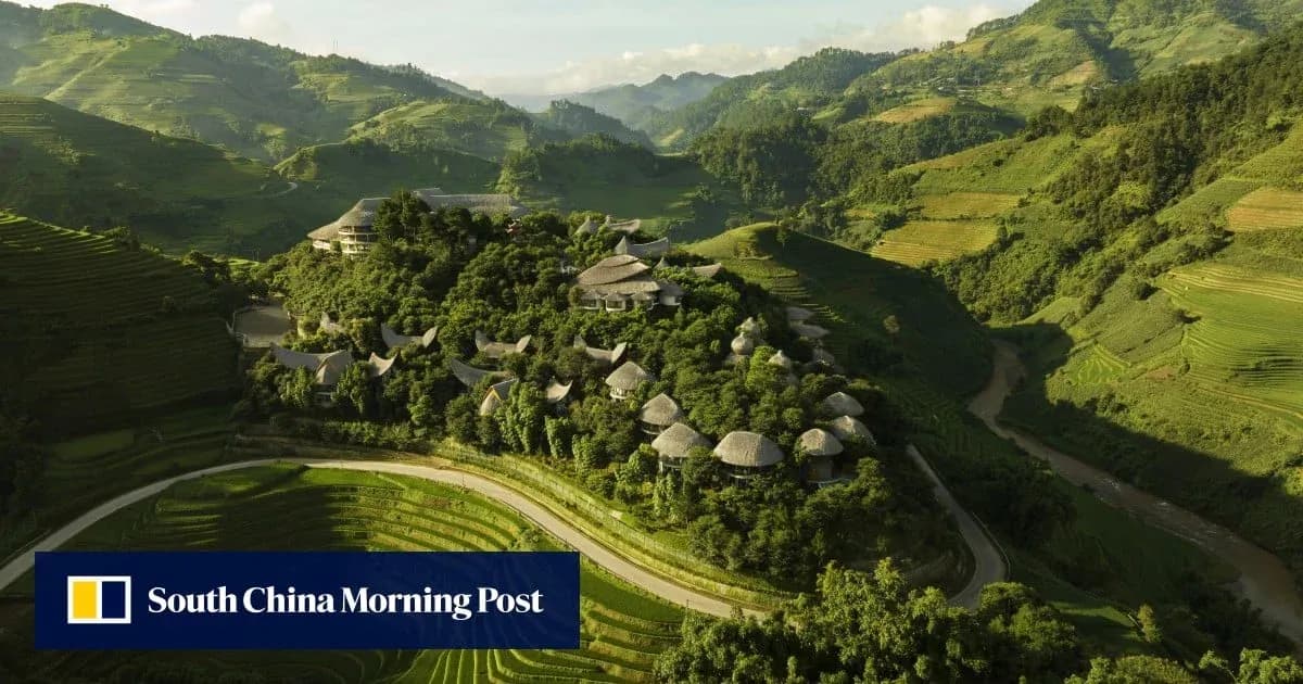 Aerial view of terraced hills and buildings Aerial view of terraced hills and buildings