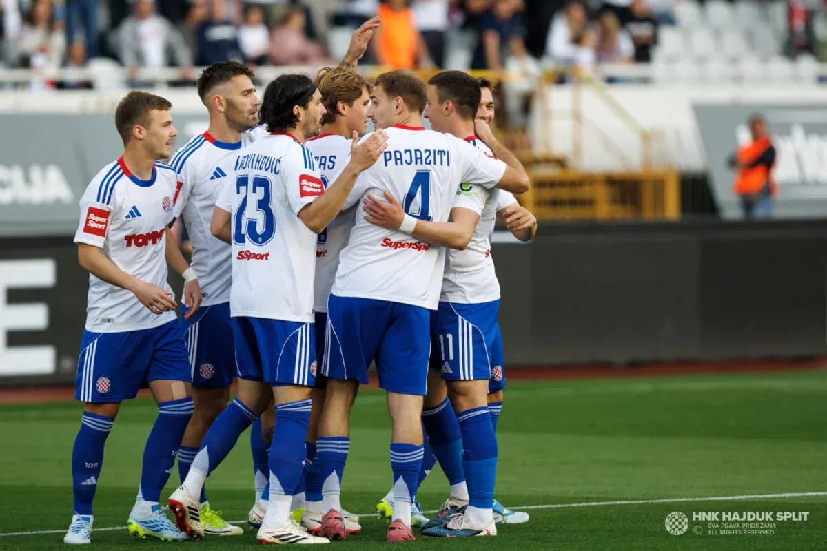 HNK Hajduk Split players celebrating a goal HNK Hajduk Split players celebrating a goal