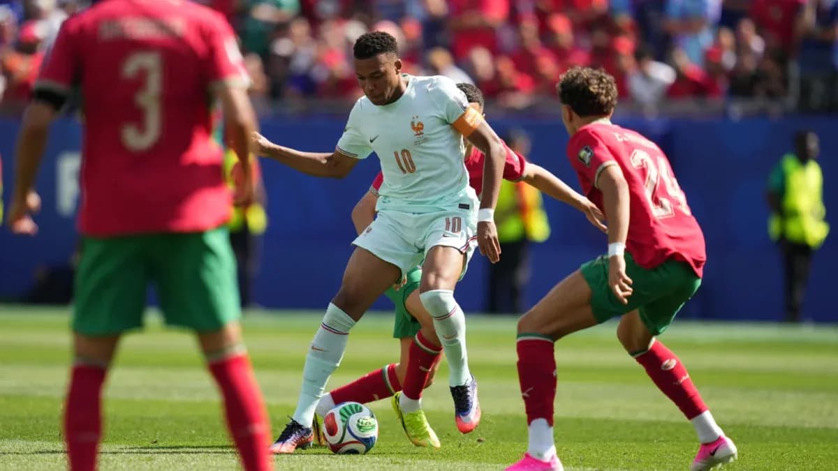 Player dribbling past opponents during a match Player dribbling past opponents during a match