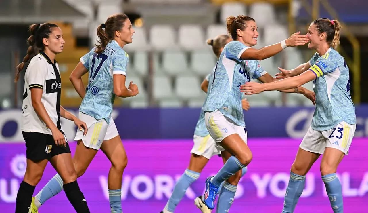 Juventus Women celebrating a goal against Parma Juventus Women celebrating a goal against Parma