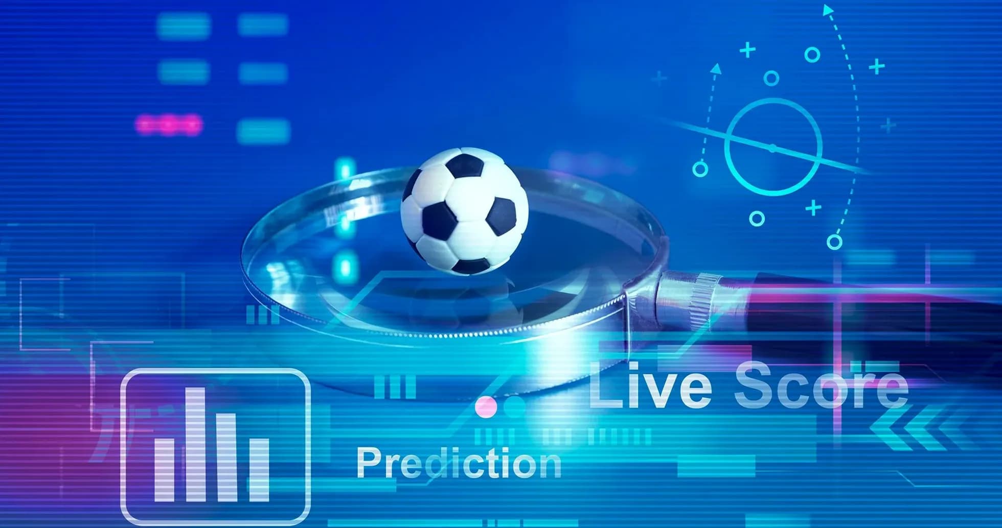 Soccer ball under magnifying glass with digital graphics Soccer ball under magnifying glass with digital graphics
