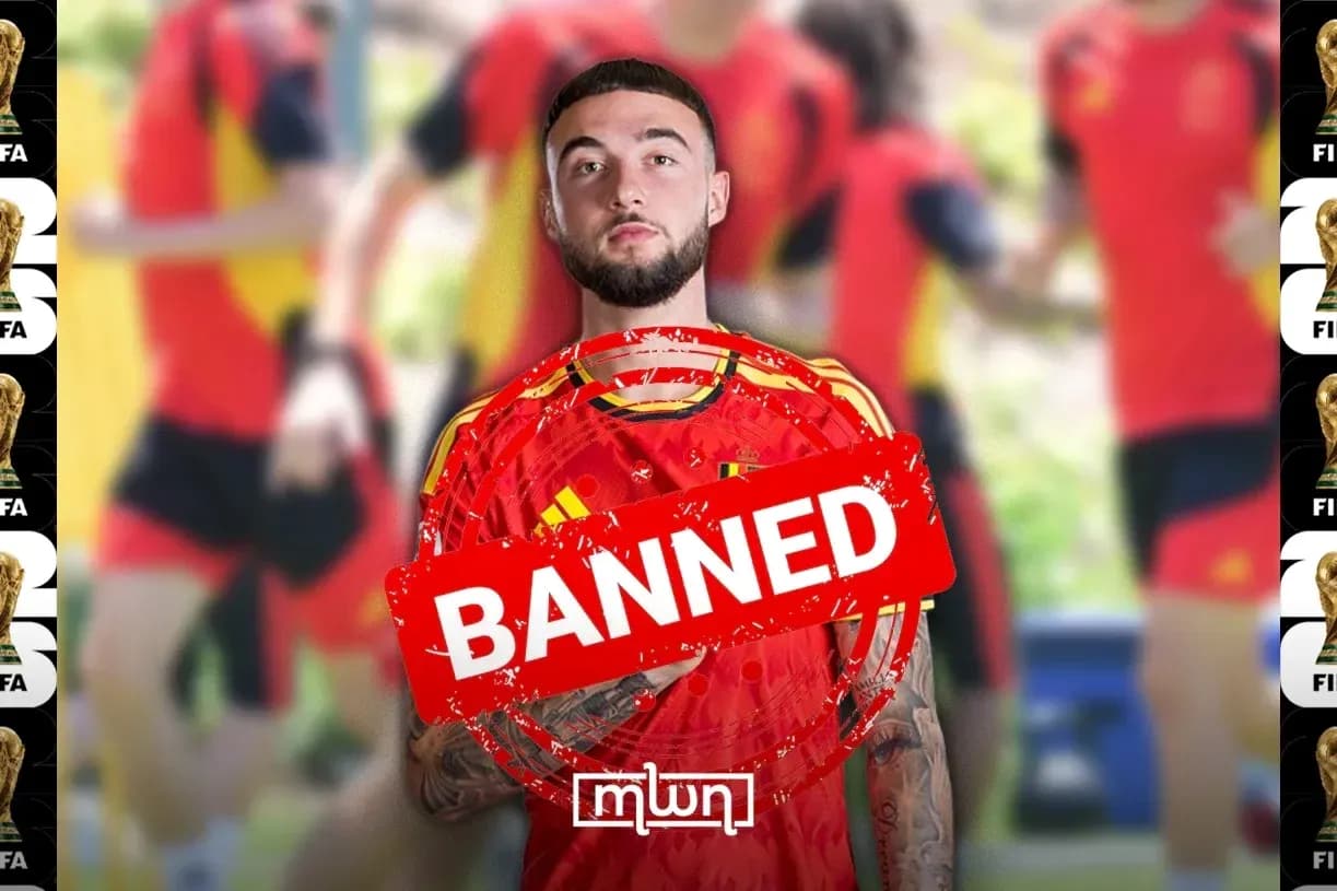 Player in Spain jersey with 'BANNED' stamp overlay Player in Spain jersey with 'BANNED' stamp overlay
