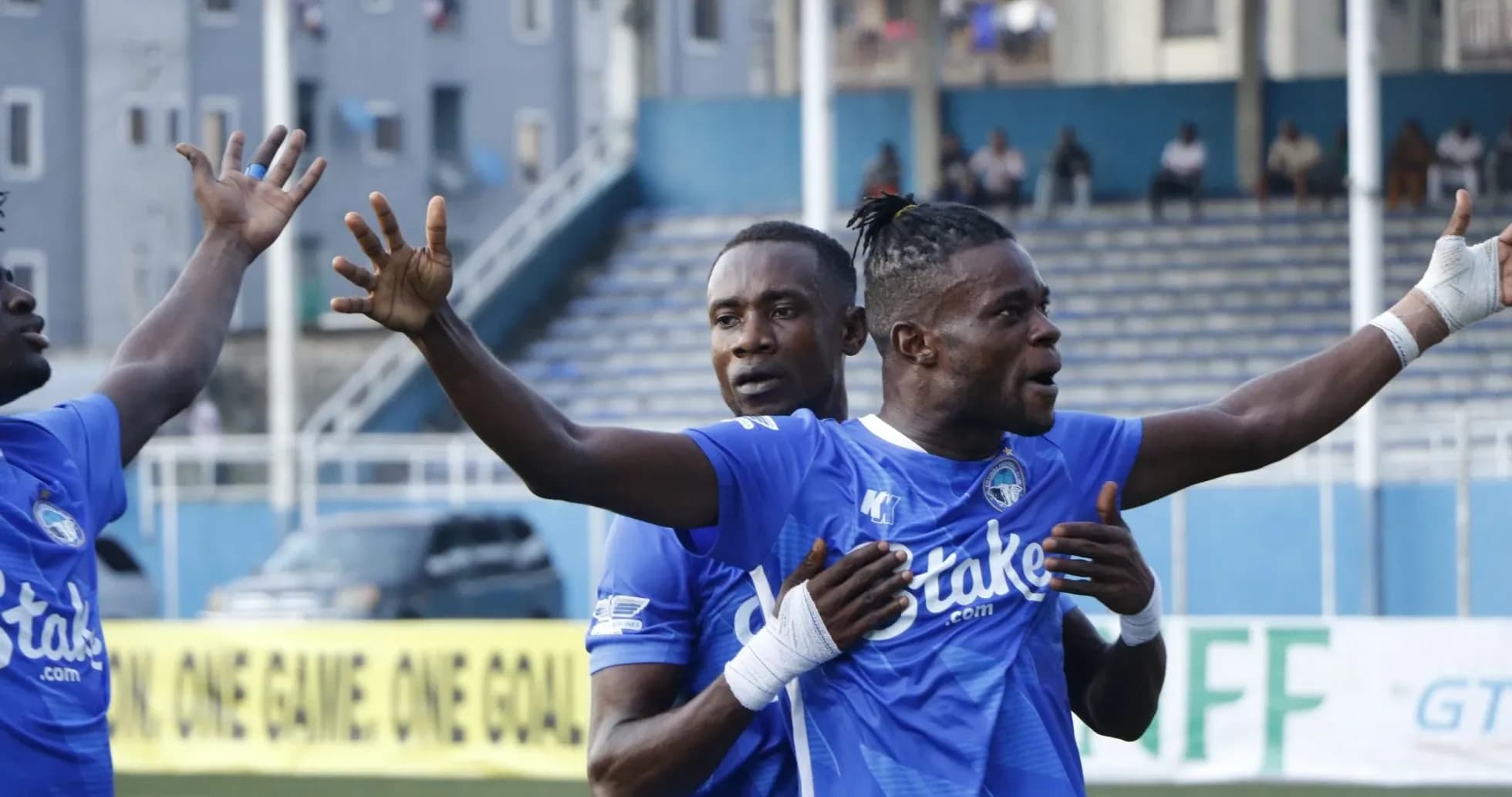 Enyimba players celebrating during NPFL match Enyimba players celebrating during NPFL match