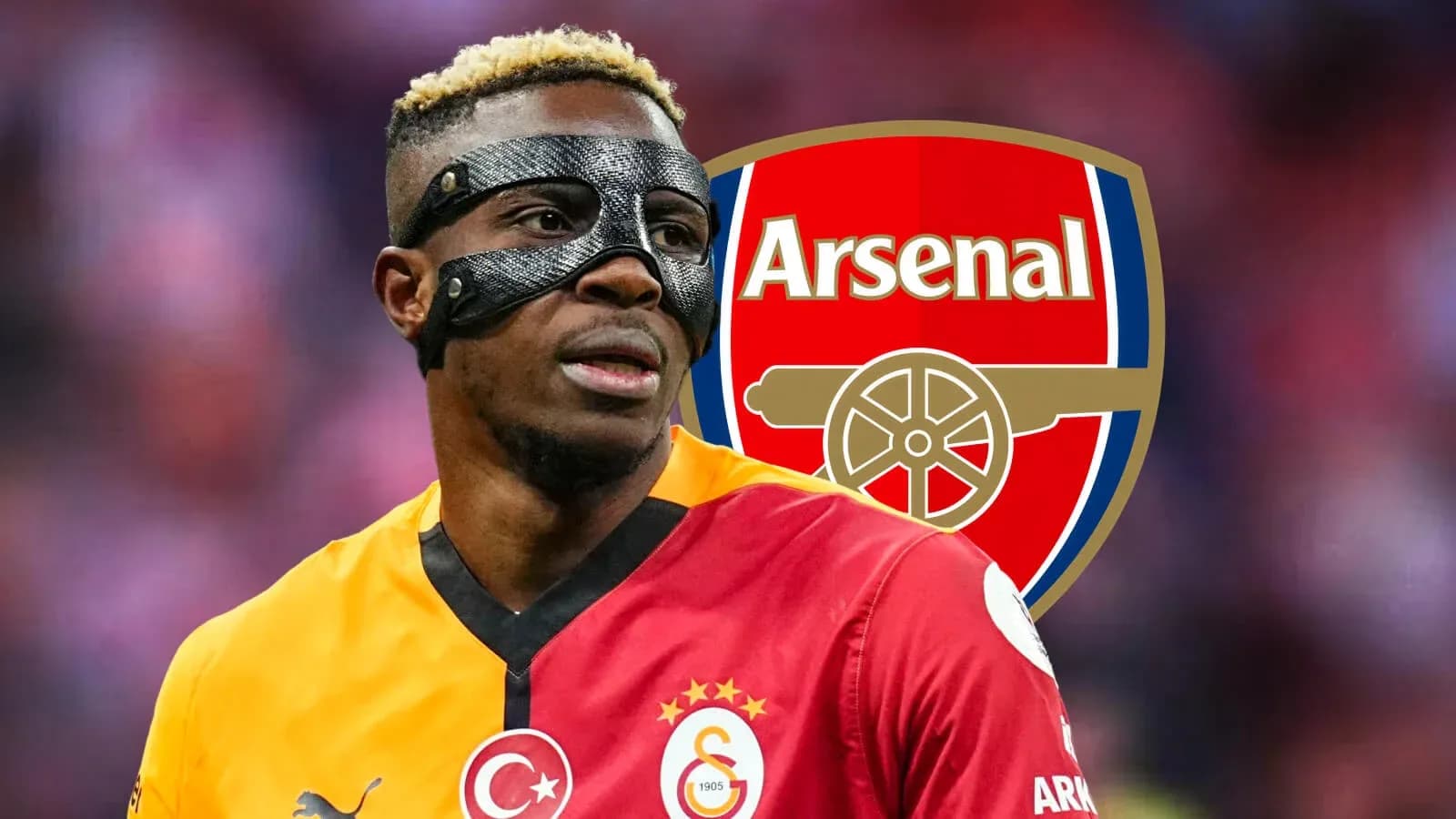 Player in mask wearing Galatasaray jersey with Arsenal logo Player in mask wearing Galatasaray jersey with Arsenal logo