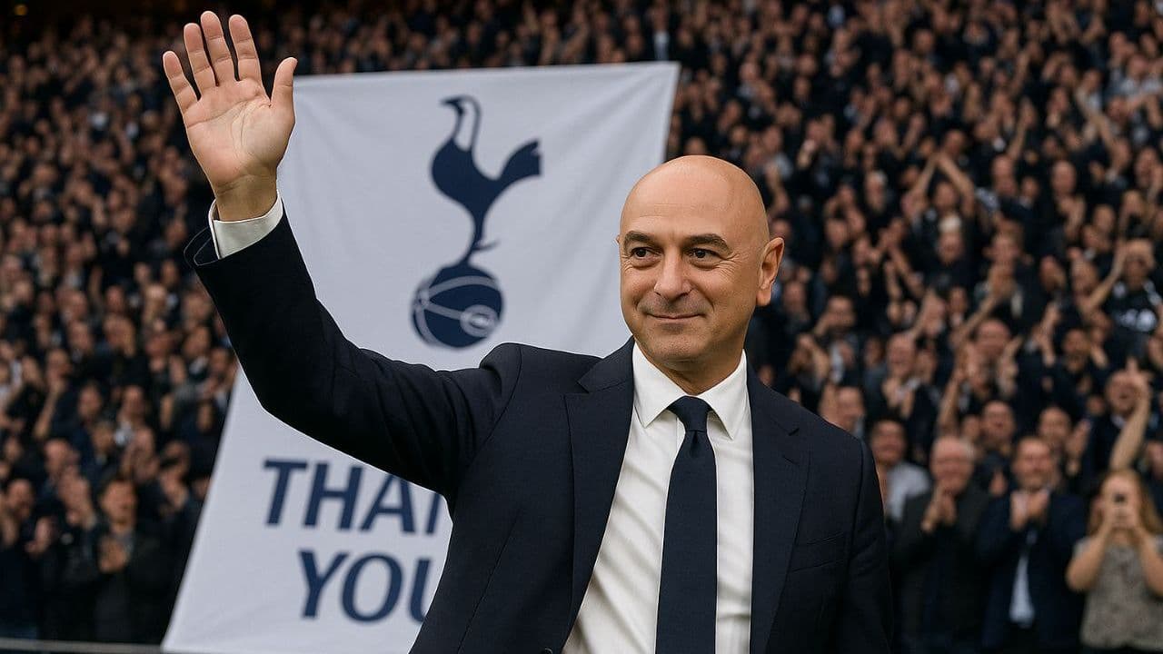 Man waving in front of Tottenham banner Man waving in front of Tottenham banner