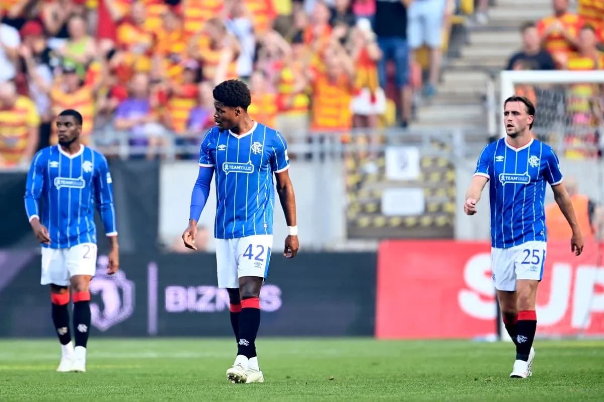 Rangers players on the pitch during match Rangers players on the pitch during match