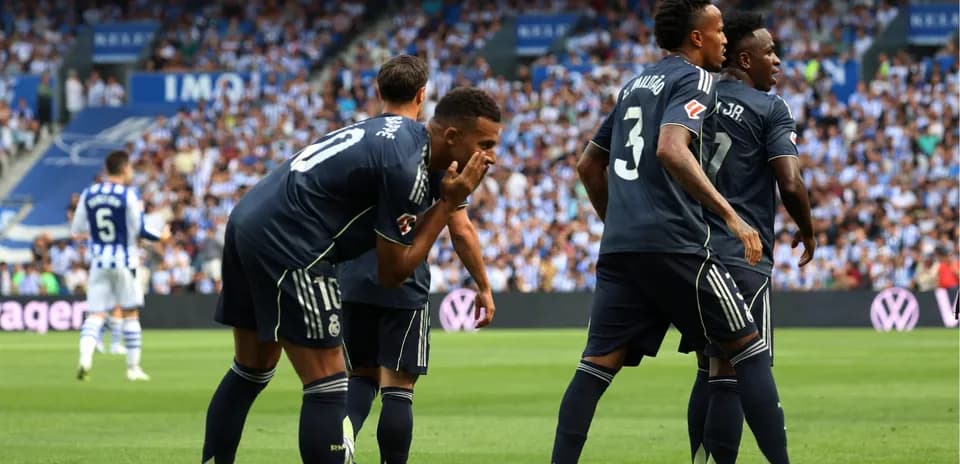 Real Sociedad players celebrating a goal Real Sociedad players celebrating a goal