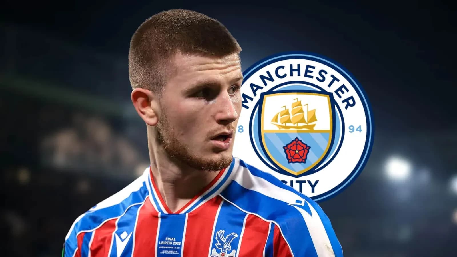 Player in Crystal Palace jersey with Manchester City logo Player in Crystal Palace jersey with Manchester City logo