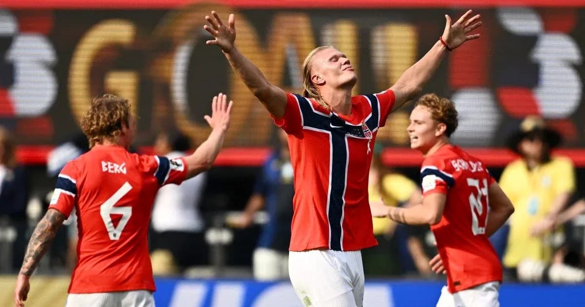 Norway players celebrating a goal during match Norway players celebrating a goal during match