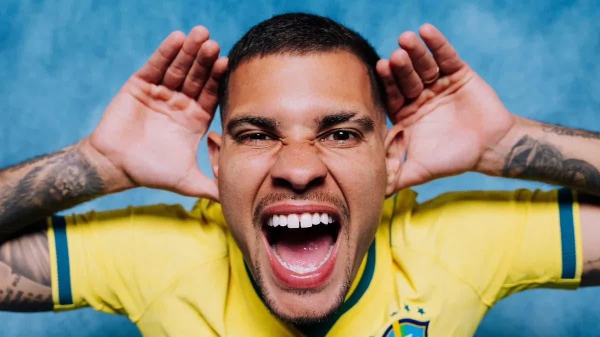 Player celebrating in Brazil national team jersey Player celebrating in Brazil national team jersey