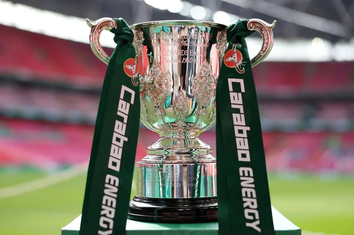 Carabao Cup trophy displayed in stadium Carabao Cup trophy displayed in stadium