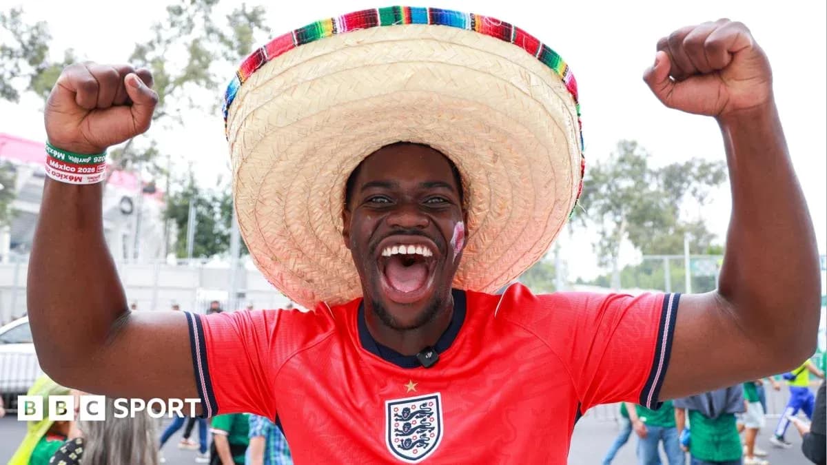 Fan celebrating with sombrero and England jersey Fan celebrating with sombrero and England jersey