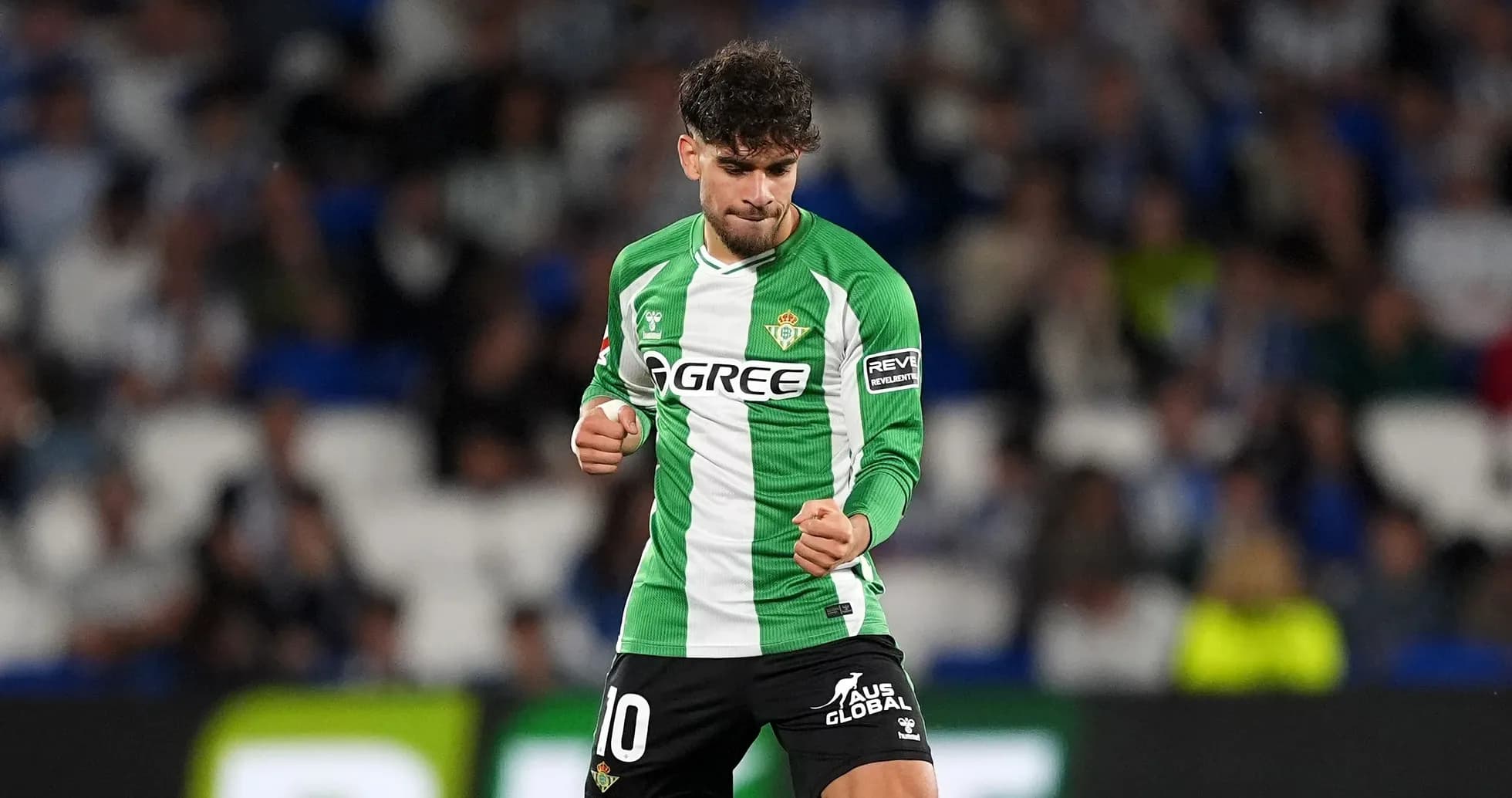 Player celebrating in Real Betis jersey during match Player celebrating in Real Betis jersey during match