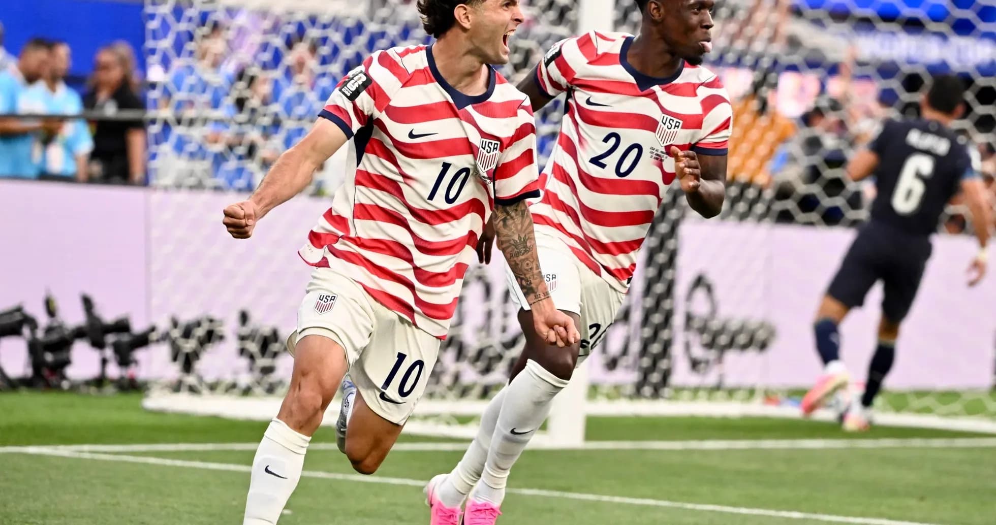 USA players celebrating a goal in World Cup match USA players celebrating a goal in World Cup match