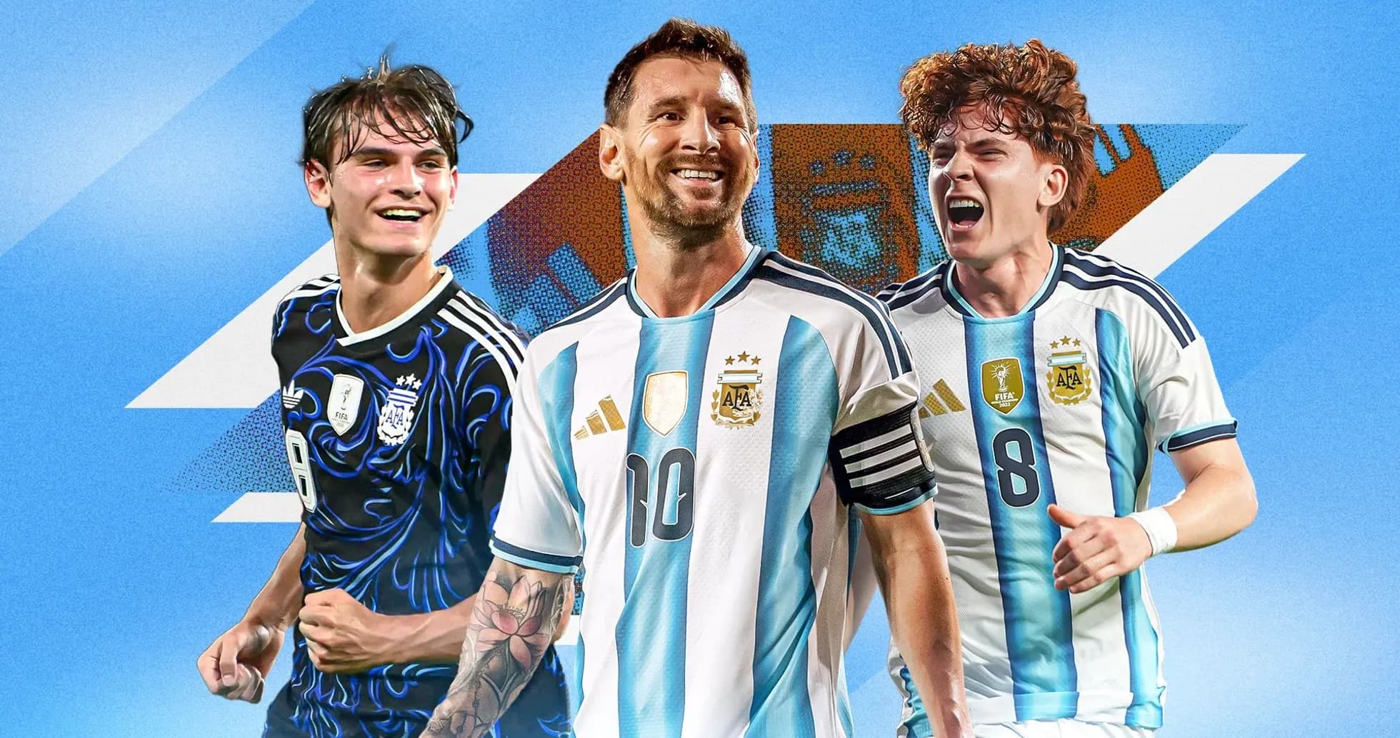 Three Argentine players celebrating with their national jerseys Three Argentine players celebrating with their national jerseys