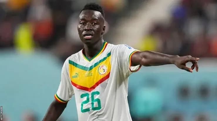 Player in Senegal jersey gesturing during match Player in Senegal jersey gesturing during match