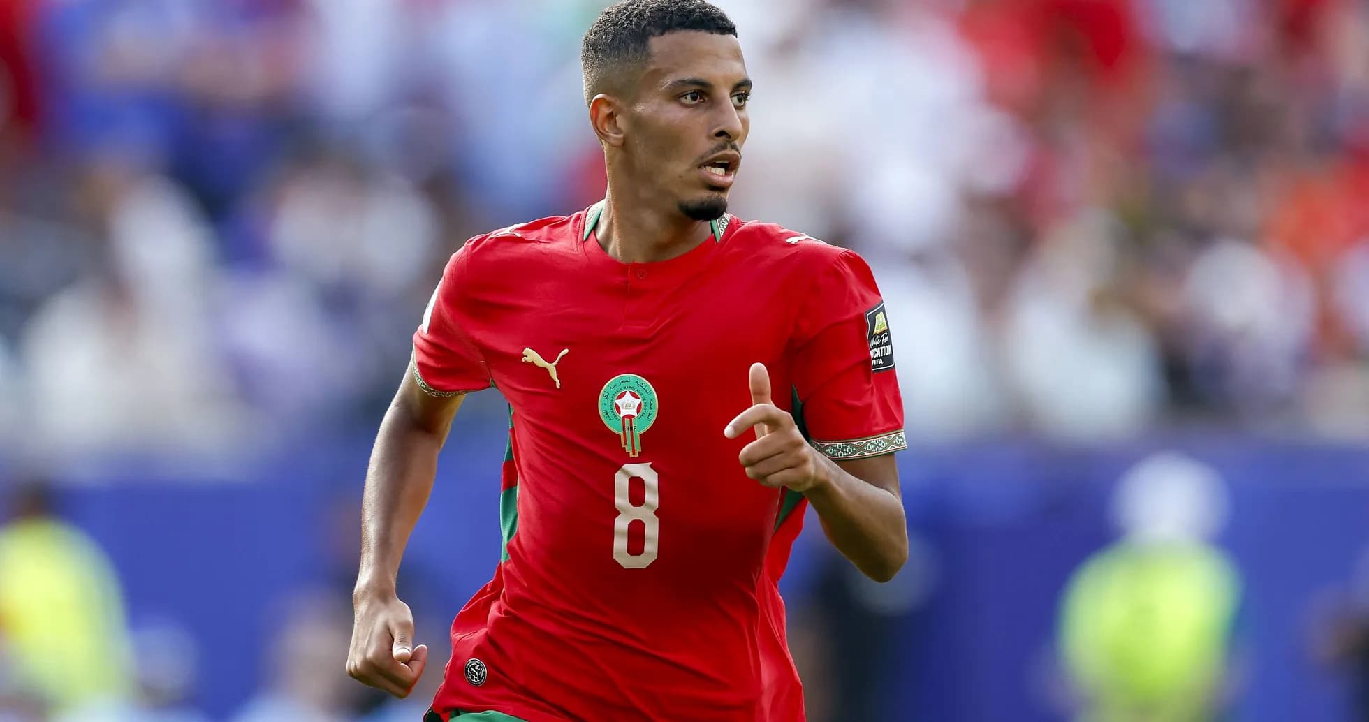 Player wearing Morocco jersey during match action Player wearing Morocco jersey during match action