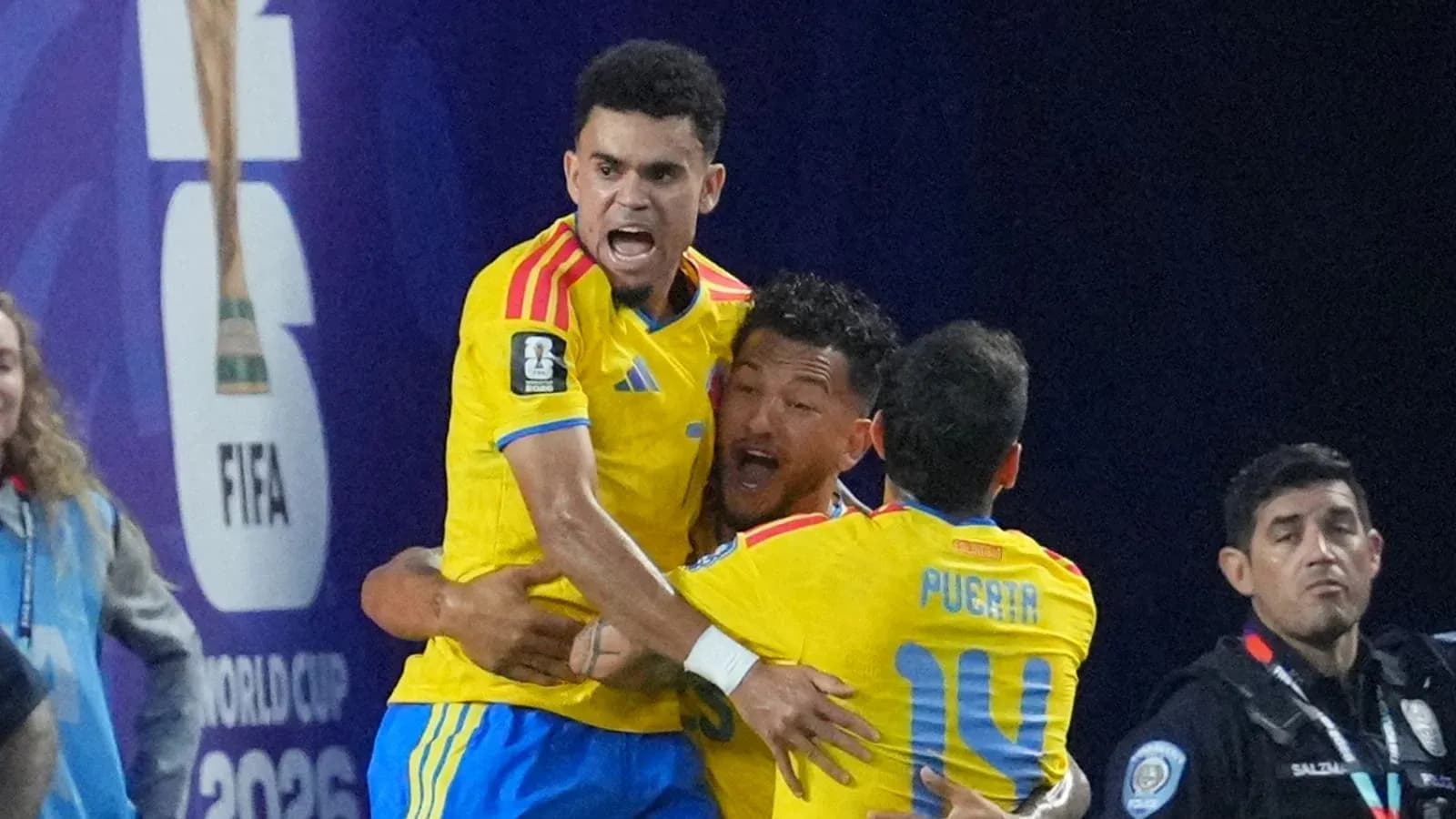 Colombian players celebrating a goal Colombian players celebrating a goal