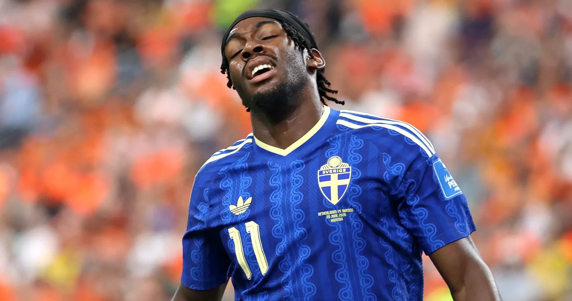 Player wearing Sweden jersey during match action Player wearing Sweden jersey during match action