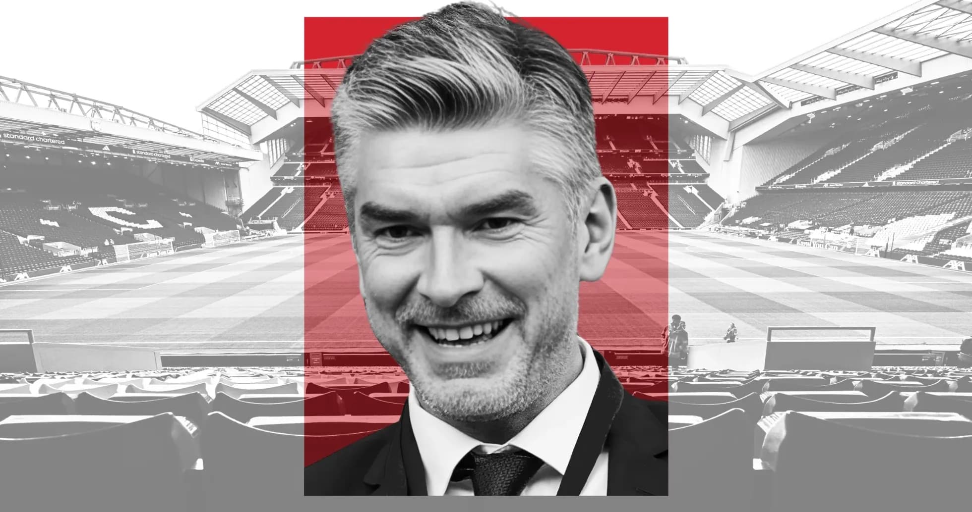 Man smiling in front of football stadium background Man smiling in front of football stadium background