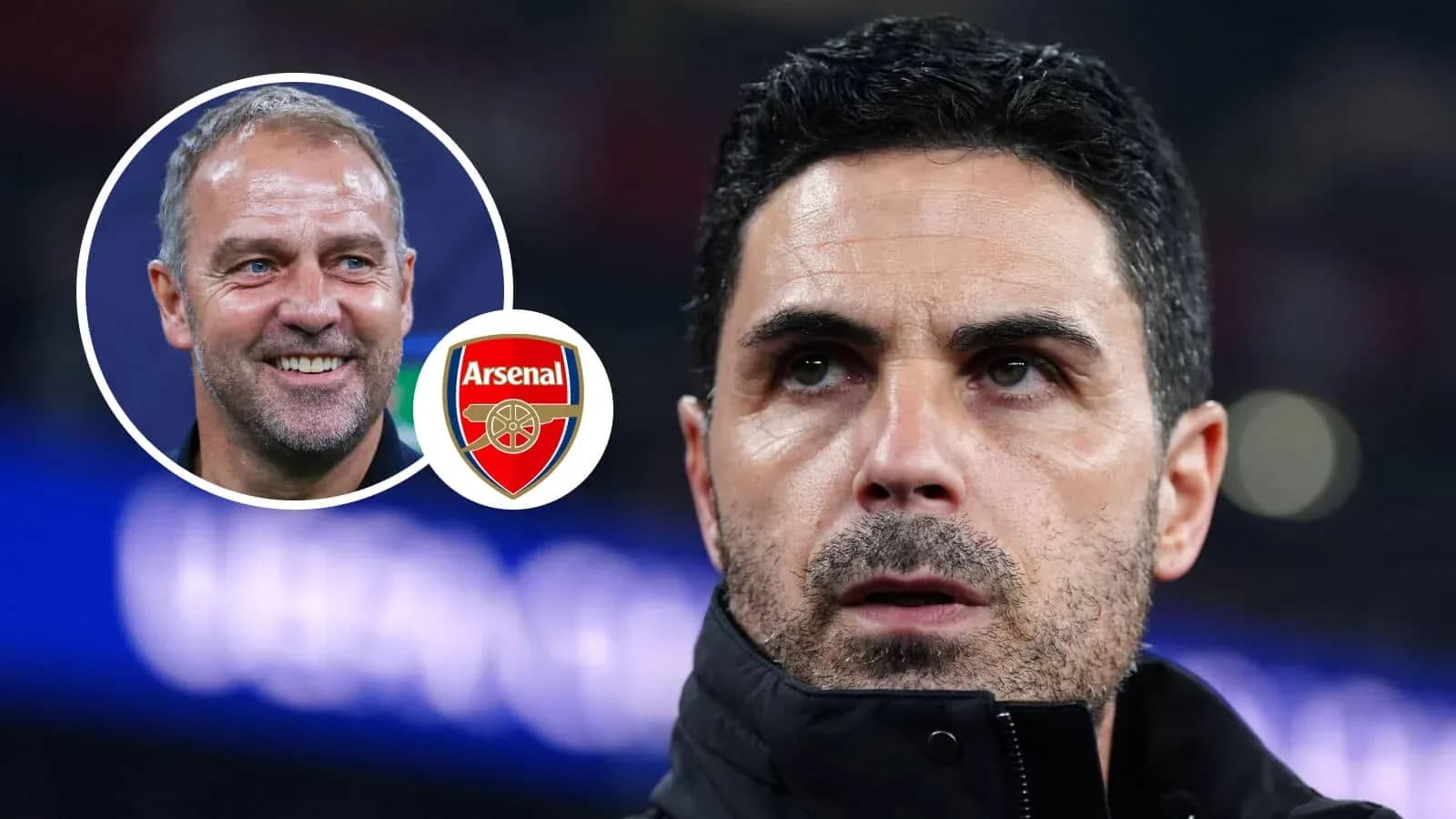 Mikel Arteta with Arsenal logo and other coach's image Mikel Arteta with Arsenal logo and other coach's image
