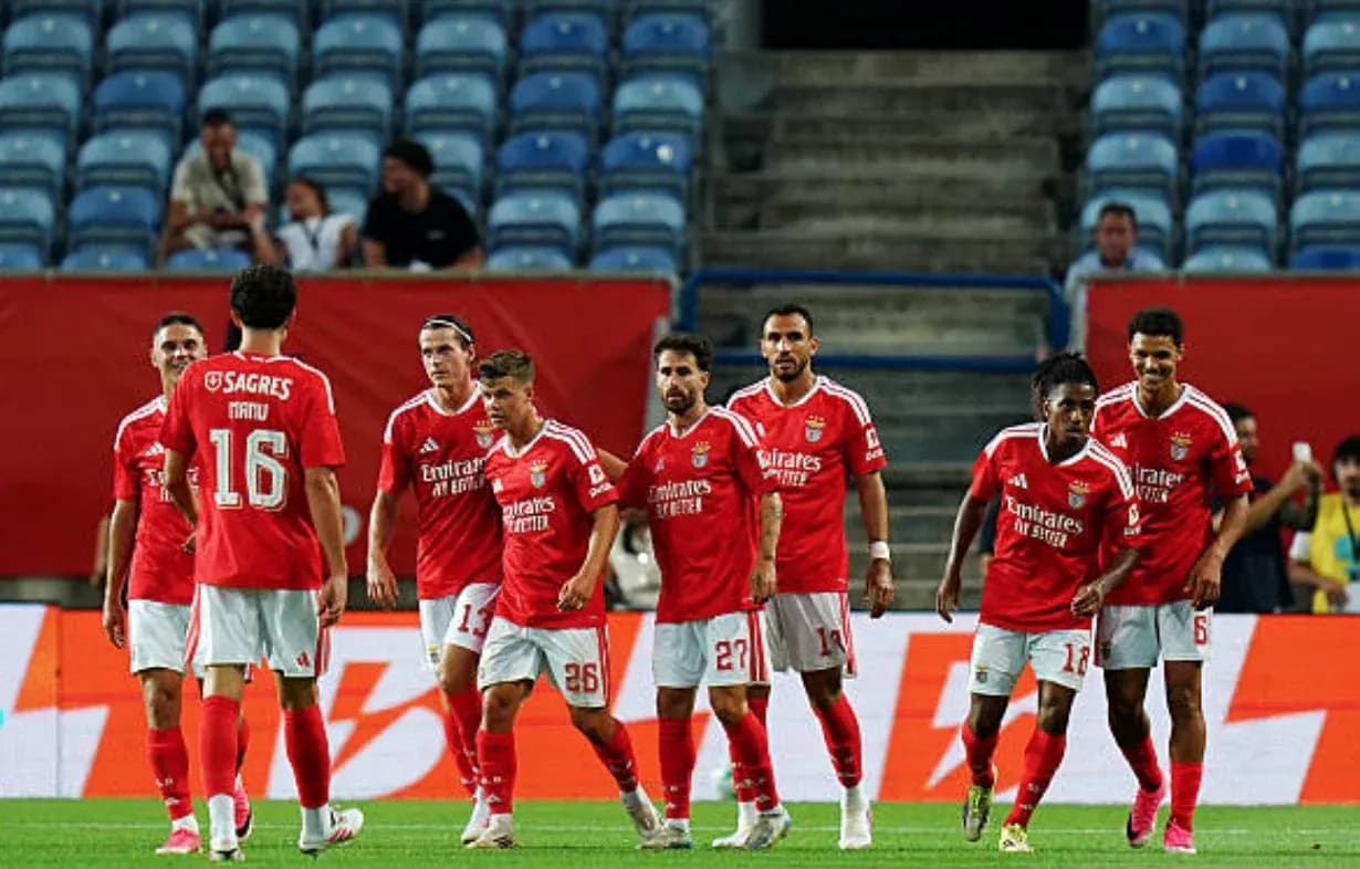 Benfica players celebrating during a match Benfica players celebrating during a match