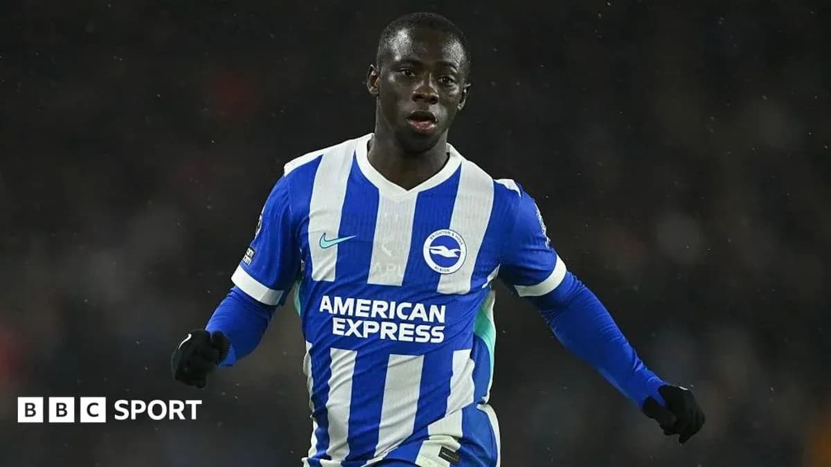 Player celebrating in Brighton home kit during match Player celebrating in Brighton home kit during match