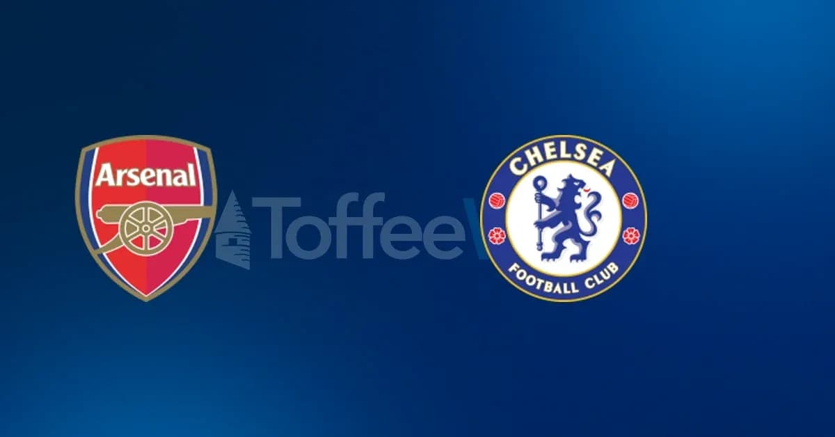 Arsenal and Chelsea club logos on blue background Arsenal and Chelsea club logos on blue background