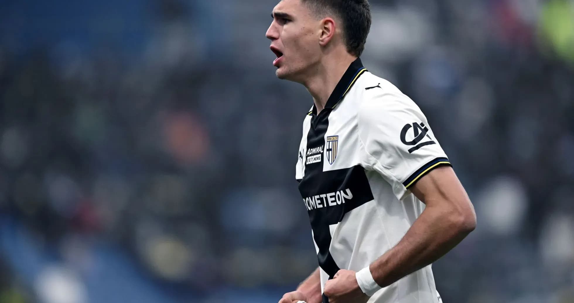 Player celebrating during Parma vs Sassuolo match Player celebrating during Parma vs Sassuolo match
