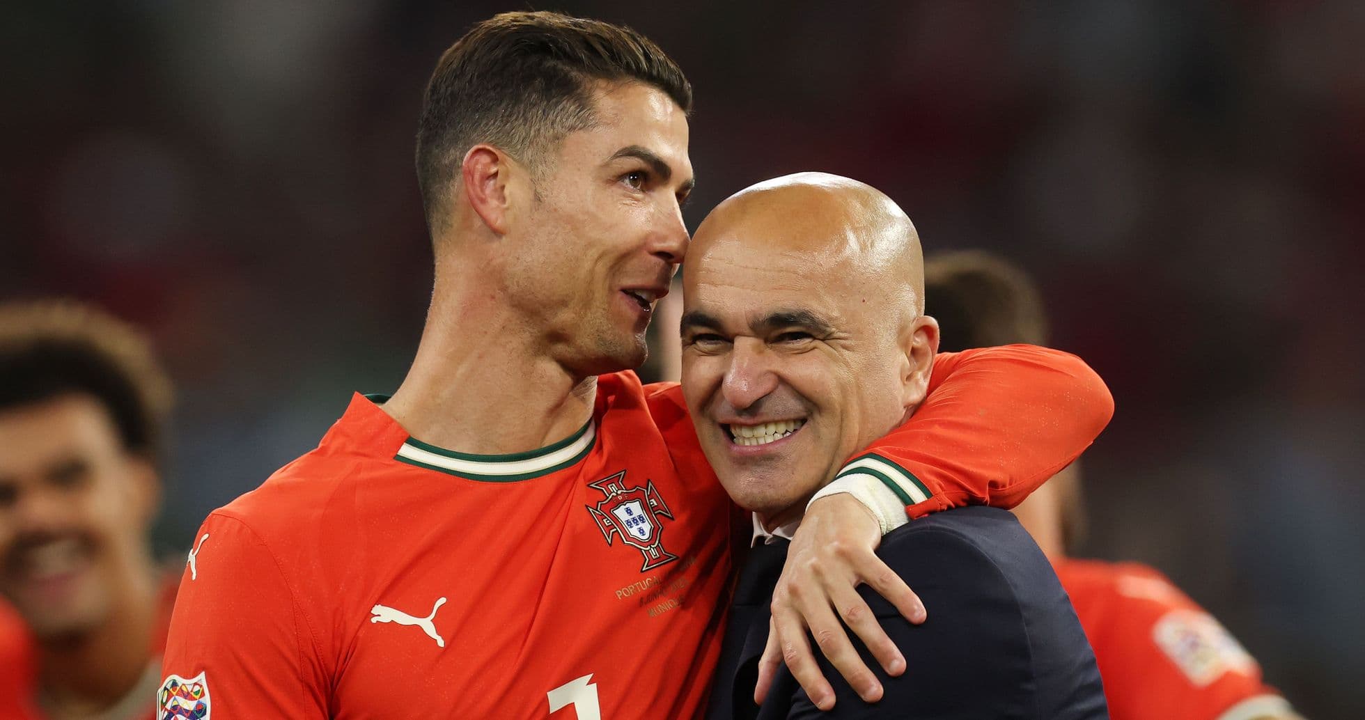 Cristiano Ronaldo and coach celebrating after match Cristiano Ronaldo and coach celebrating after match