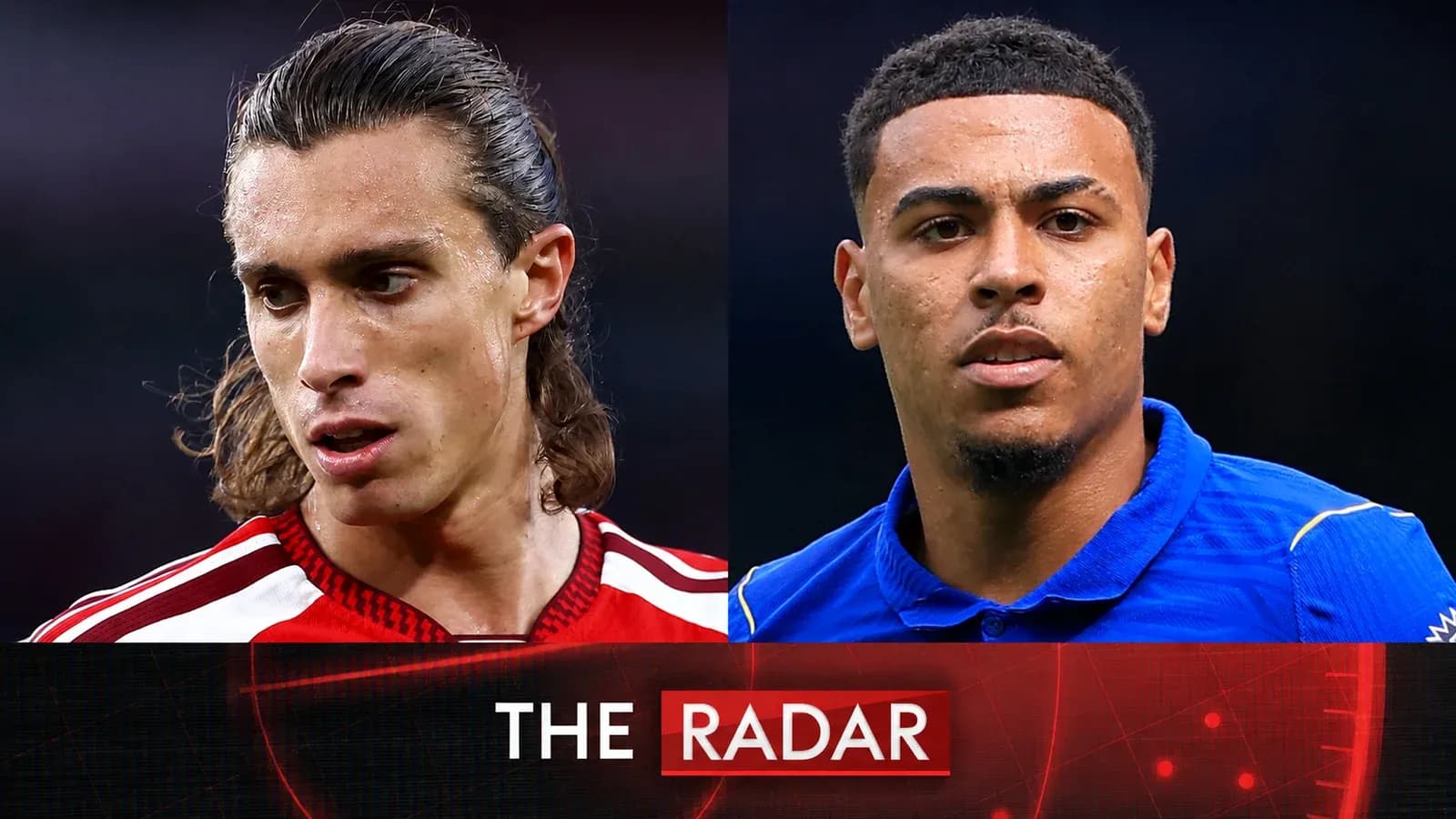 Two football players in close-up, side by side Two football players in close-up, side by side