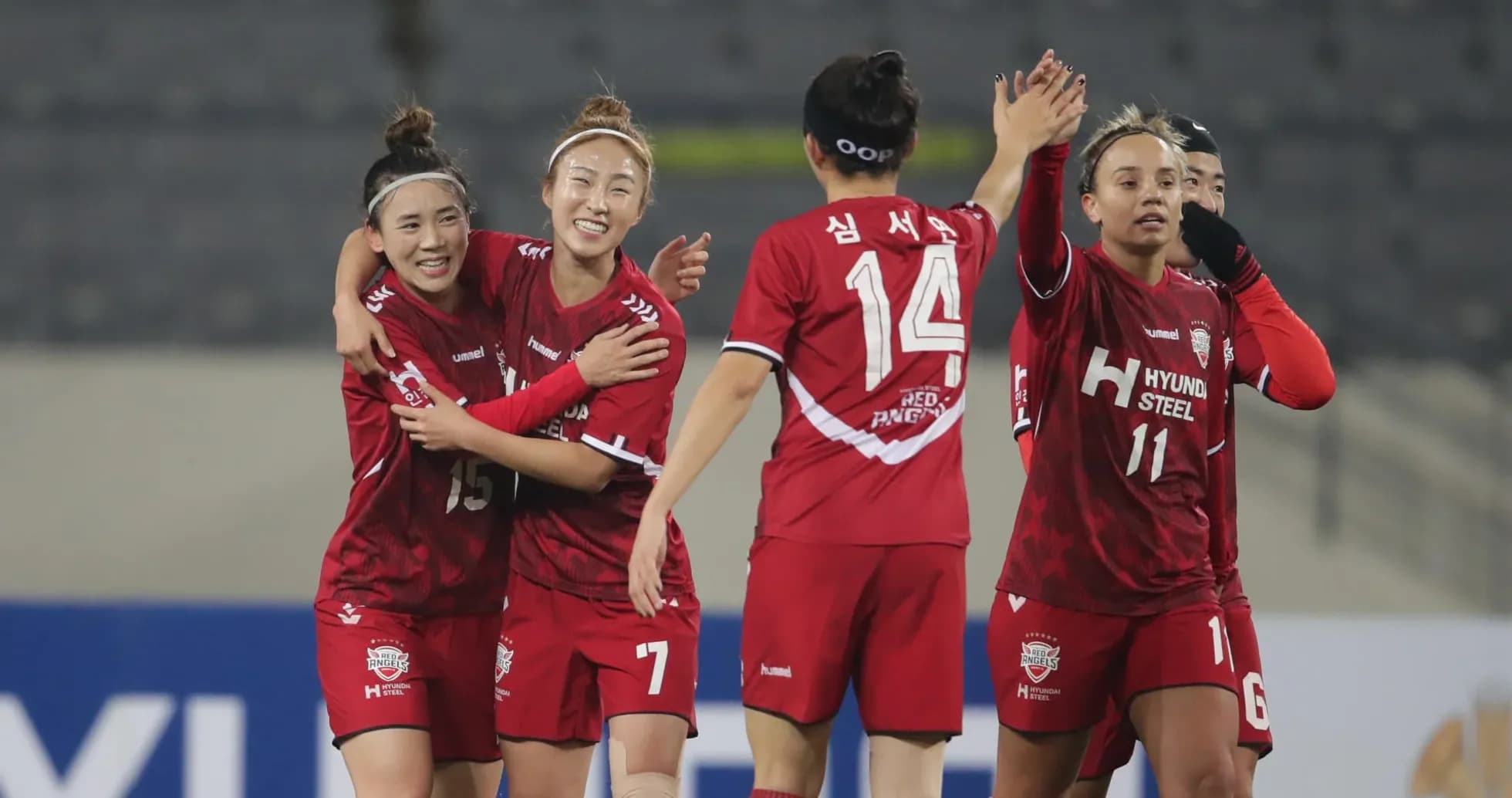 Incheon Red Angels players celebrating a goal Incheon Red Angels players celebrating a goal