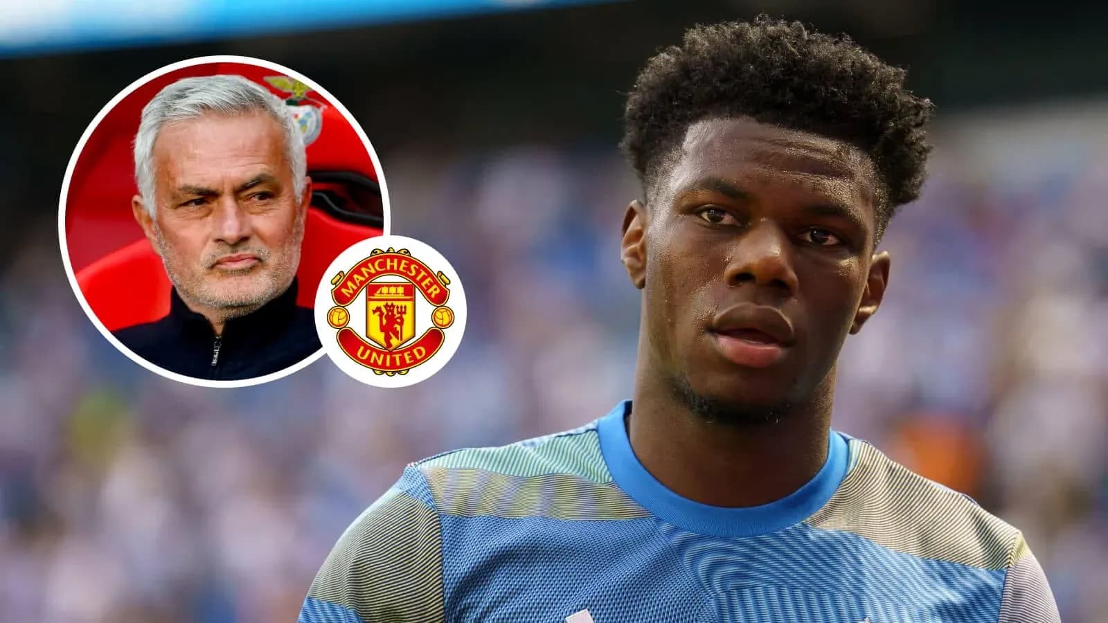 Player in blue kit with Manchester United logo Player in blue kit with Manchester United logo