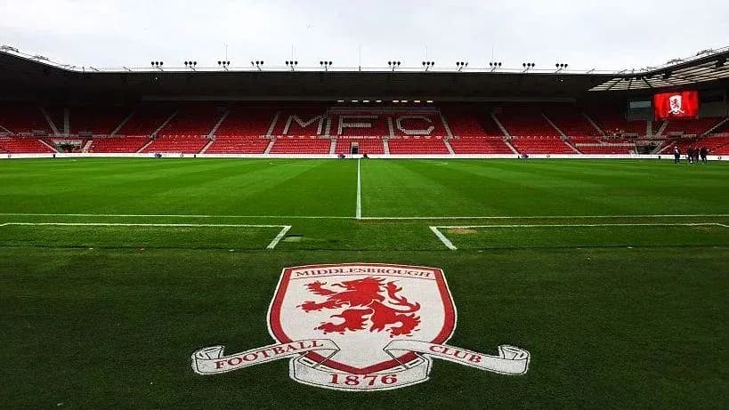 Middlesbrough FC logo on pitch at stadium Middlesbrough FC logo on pitch at stadium