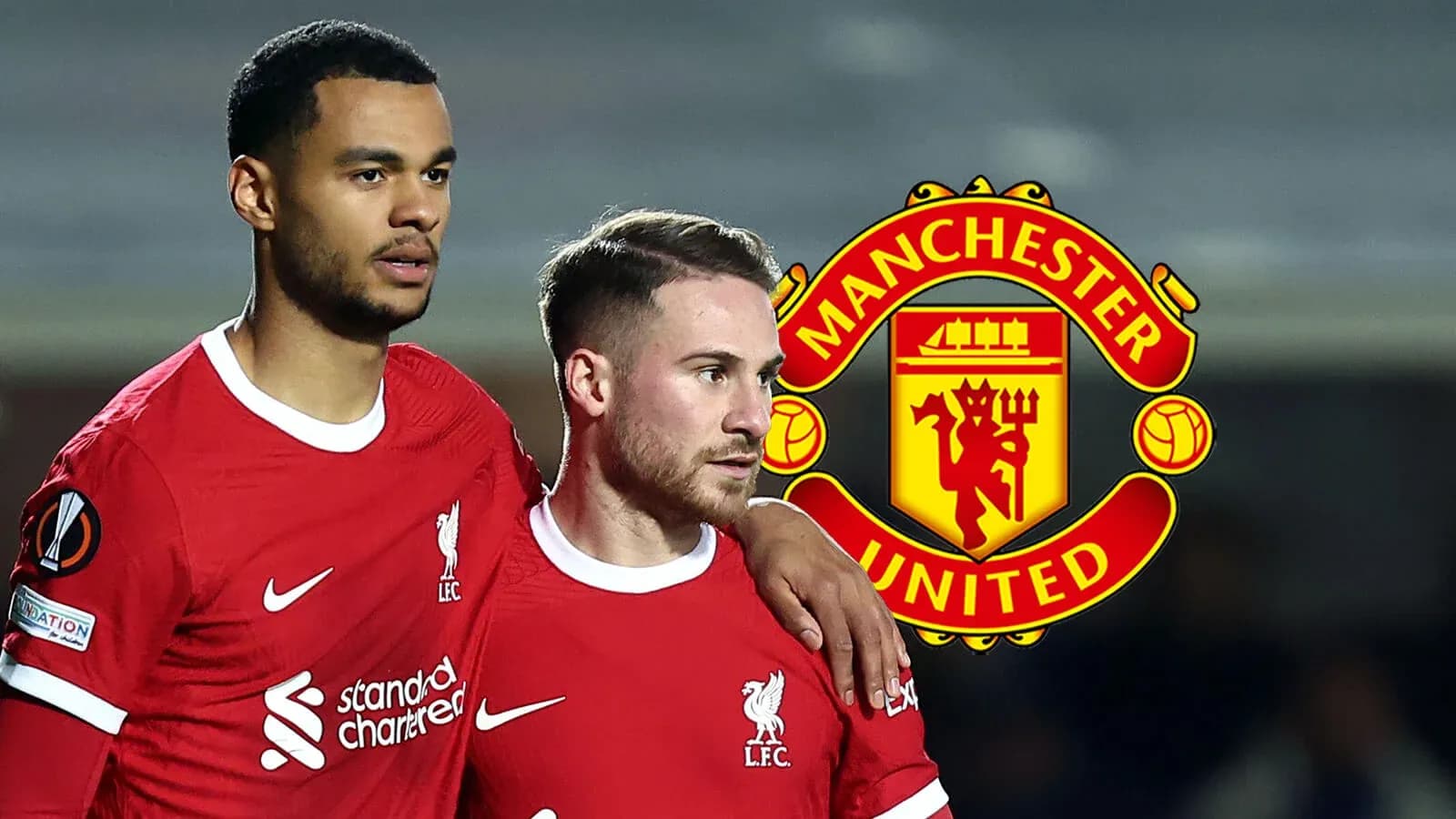 Two Liverpool players celebrating together on the field Two Liverpool players celebrating together on the field