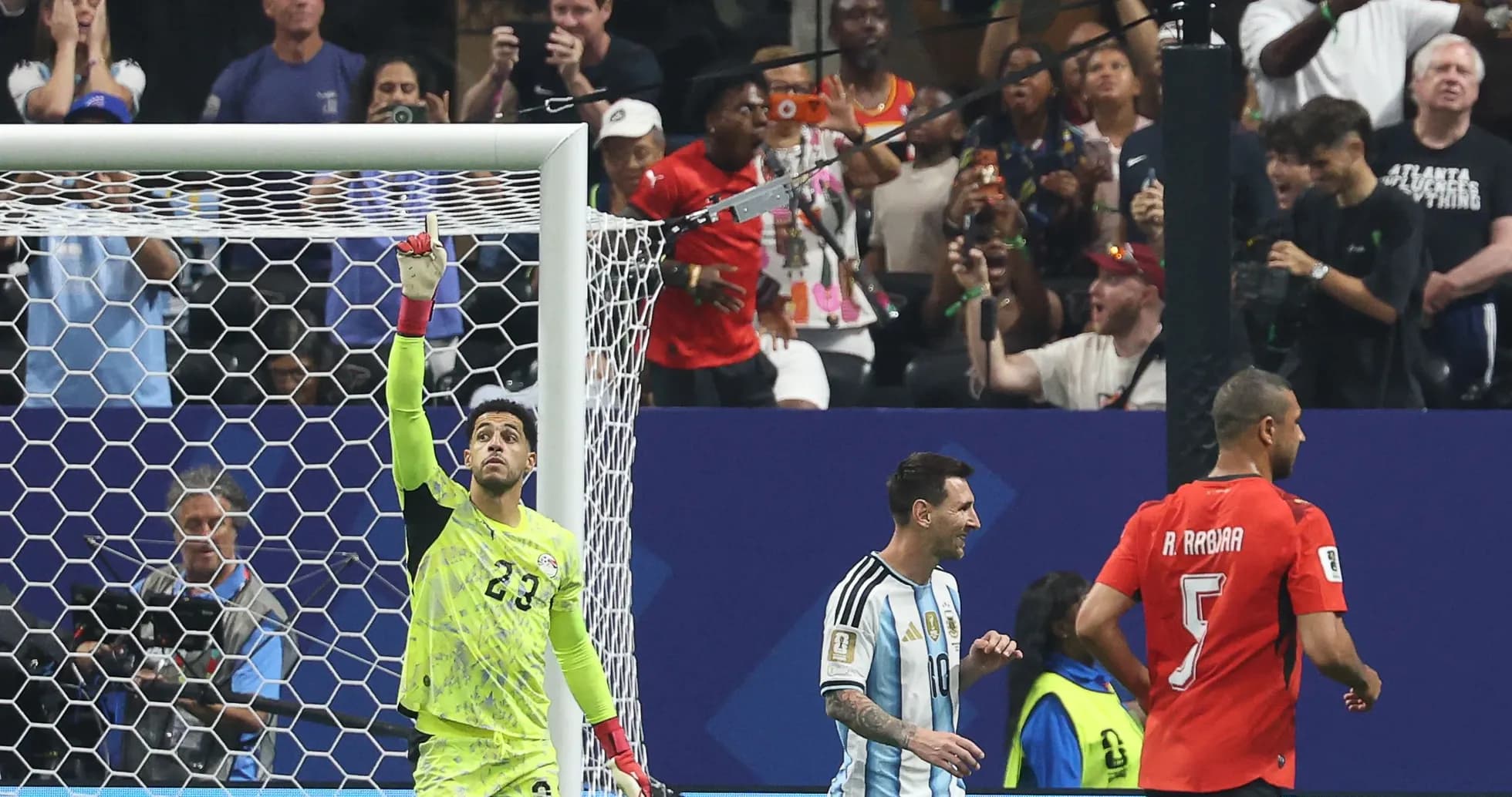 Goalkeeper celebrating with Messi and teammates Goalkeeper celebrating with Messi and teammates