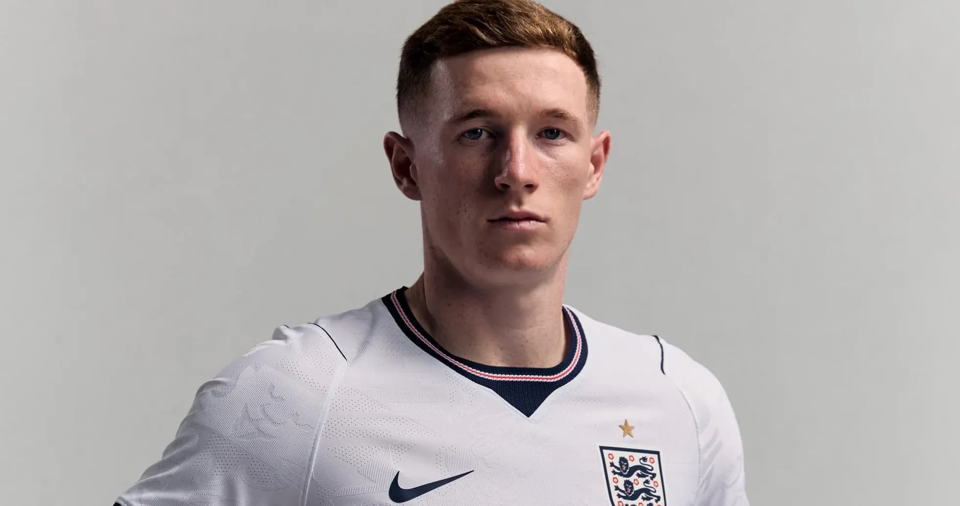 Player in England national team jersey posing Player in England national team jersey posing
