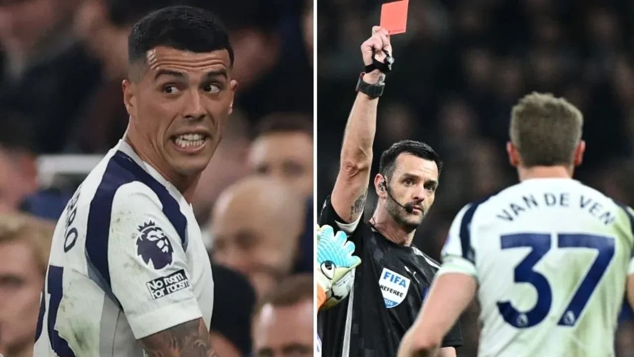 Referee showing red card during Tottenham match Referee showing red card during Tottenham match