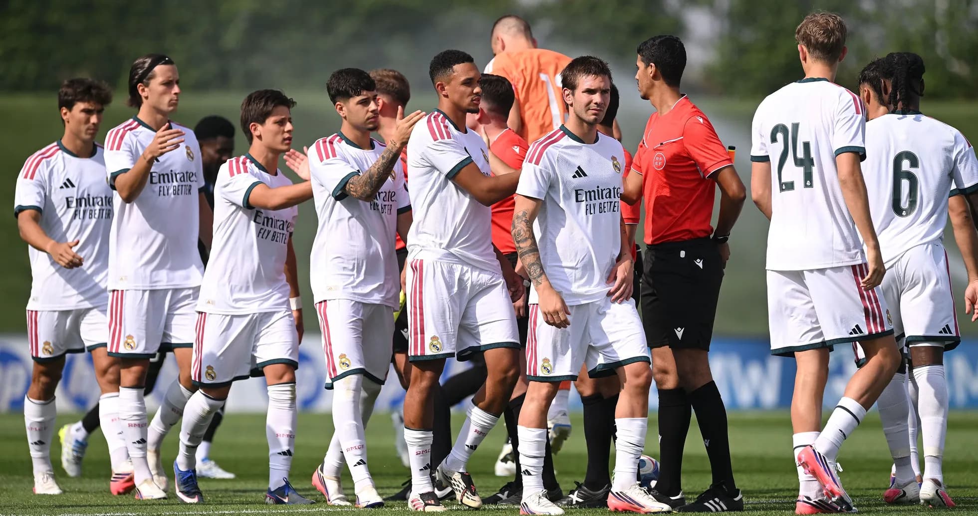 Real Madrid players greeting referee before match Real Madrid players greeting referee before match