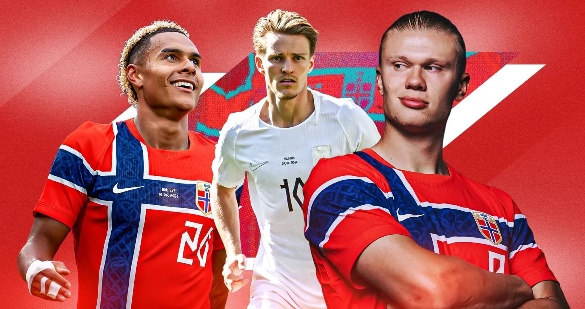 Three Norwegian football players posing in team kits Three Norwegian football players posing in team kits